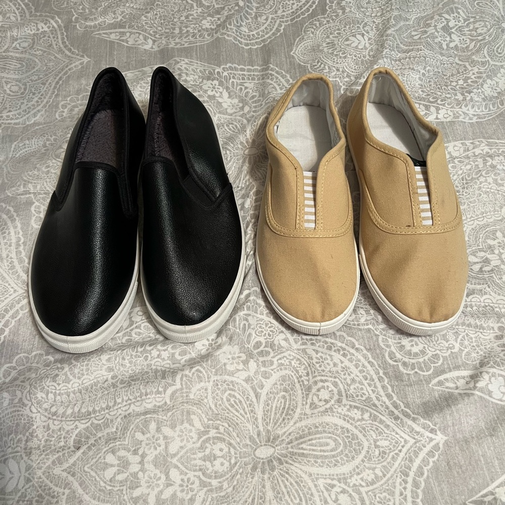Black and Tan Slip-On Sneakers